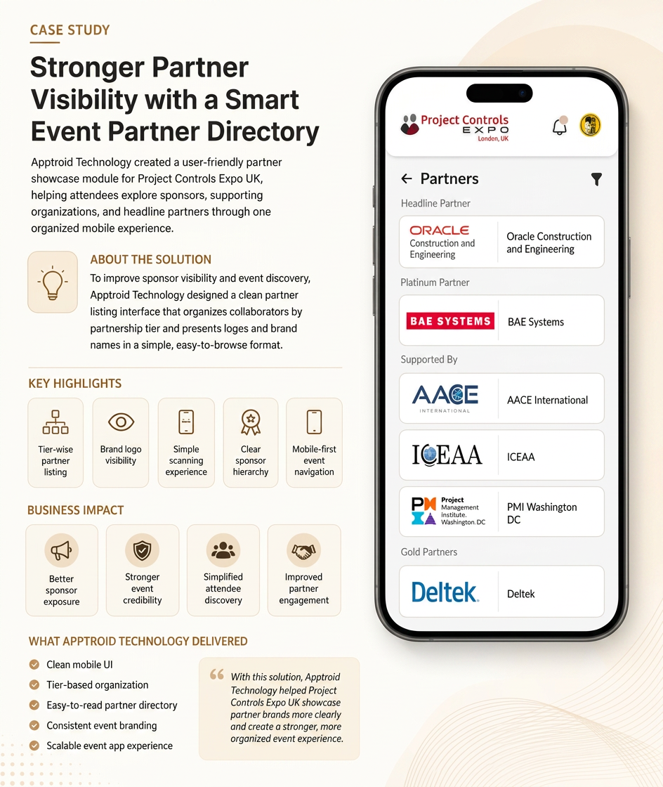 Project Controls Expo event management mobile app interface