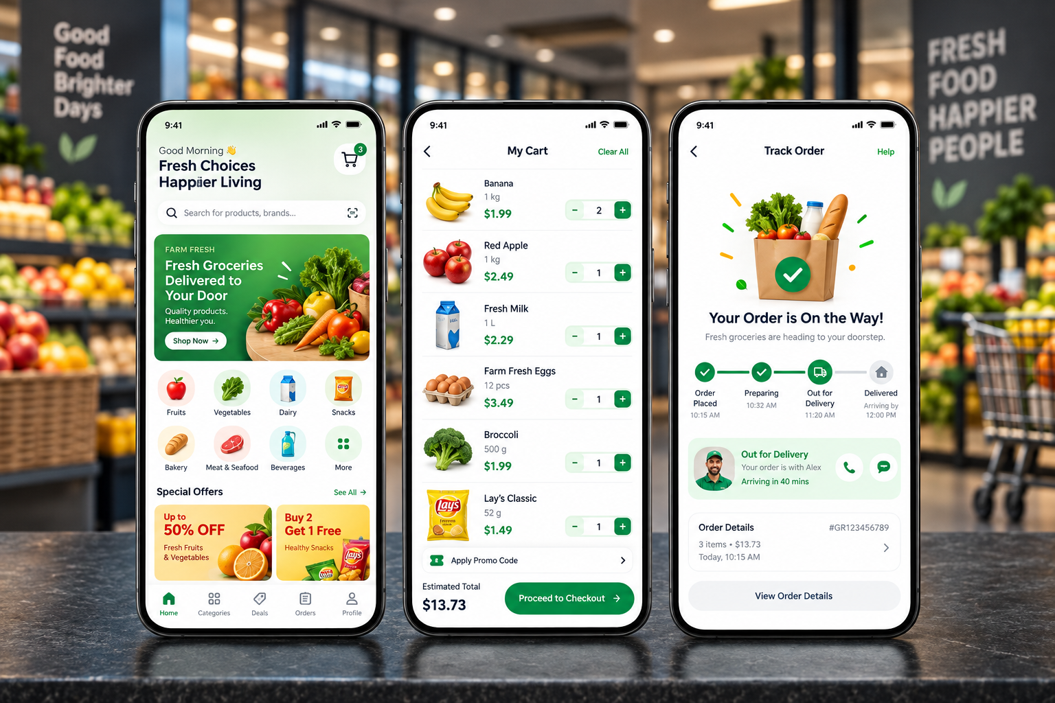 Premium grocery shopping app and fresh product delivery experience