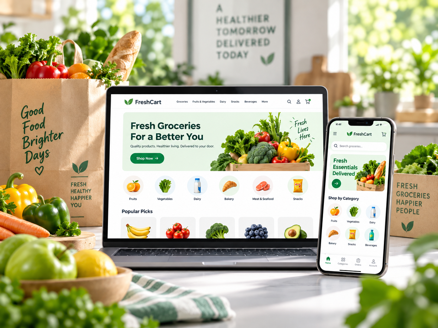 Fresh grocery delivery and mobile shopping experience