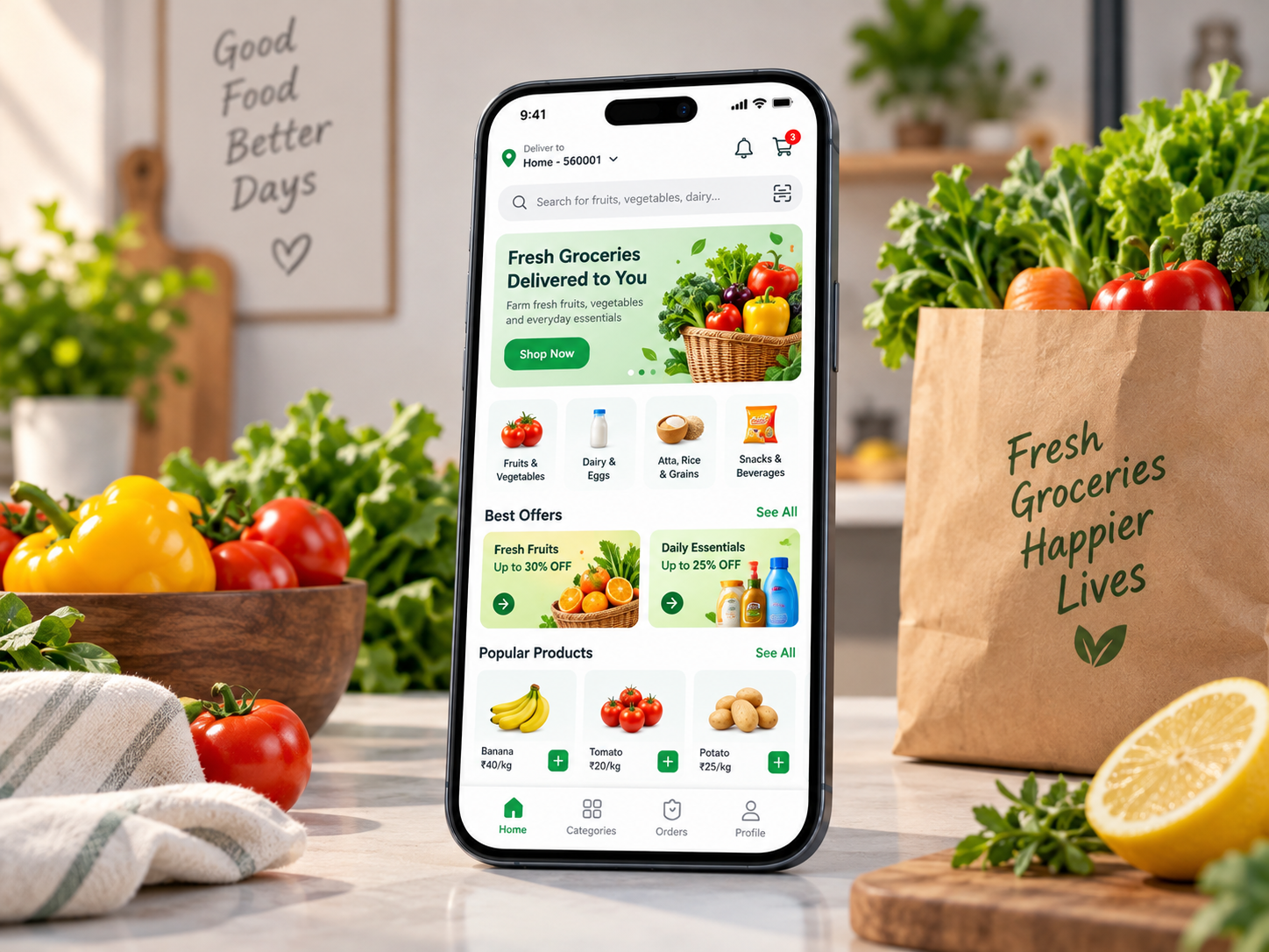 Modern grocery ordering and store fulfillment visual