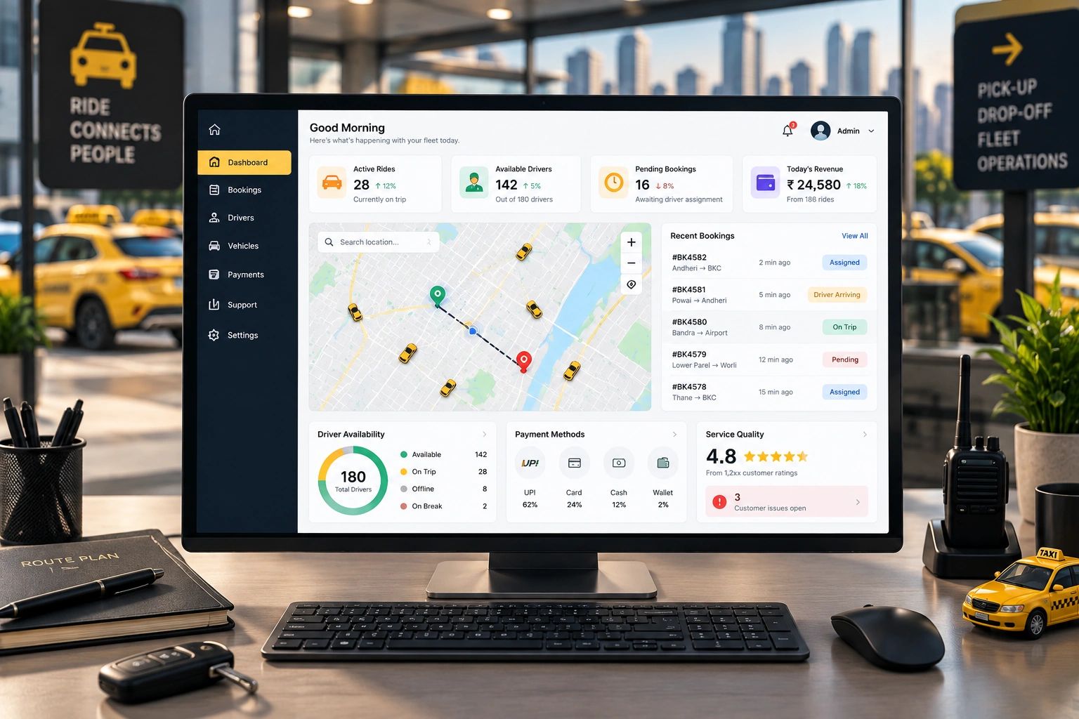 Cab booking app and modern vehicle service visual