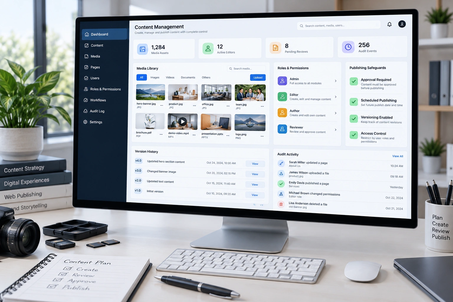 Team collaborating on a custom content management system