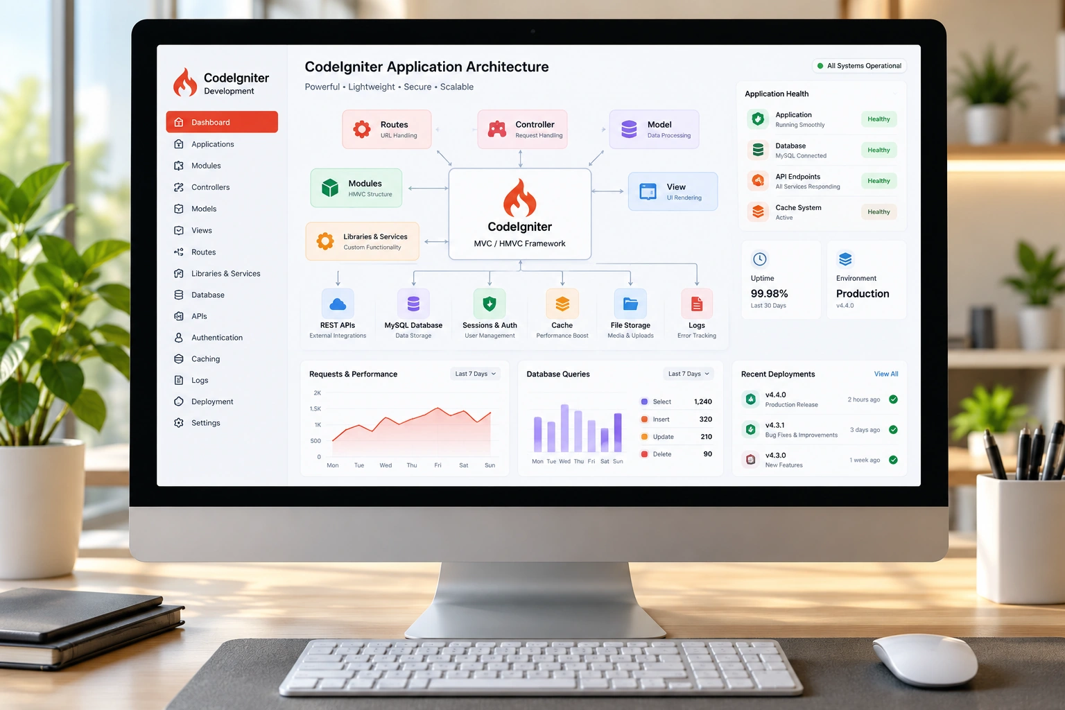 Modern web application development workspace for CodeIgniter