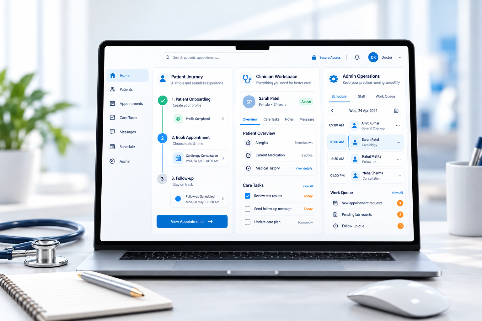 Doctor using a modern healthcare application interface
