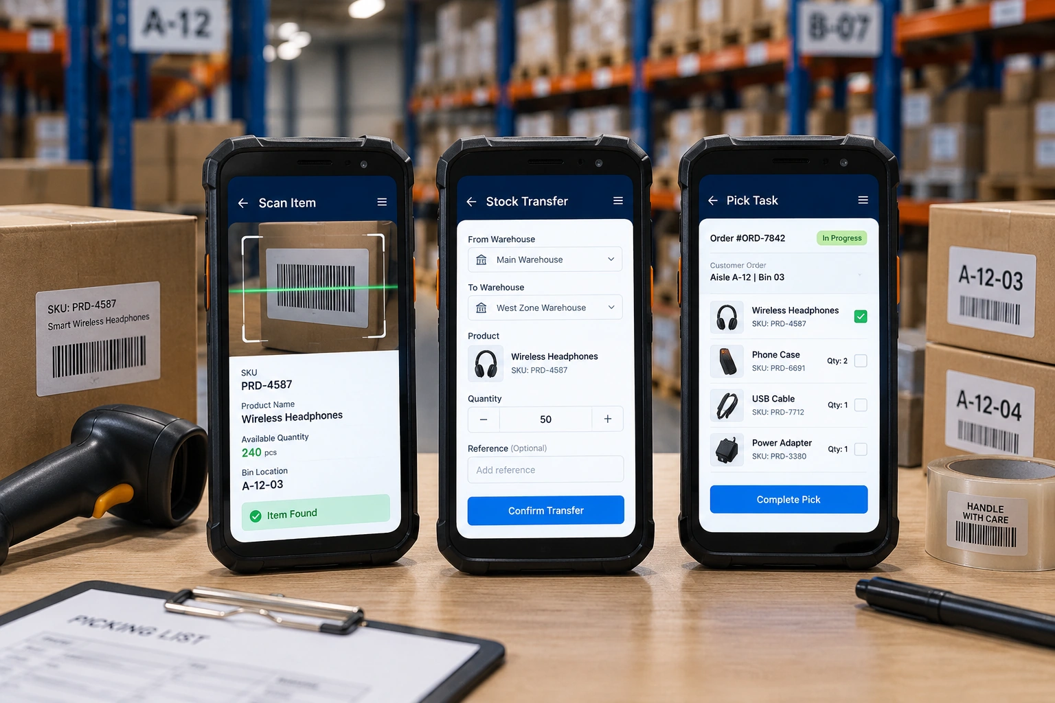 inventory dashboard and warehouse workflow interface