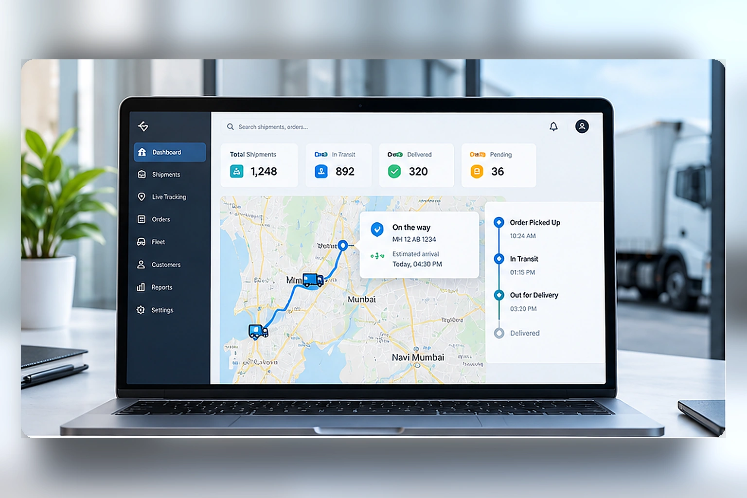 Logistics tracking interface with transport operations