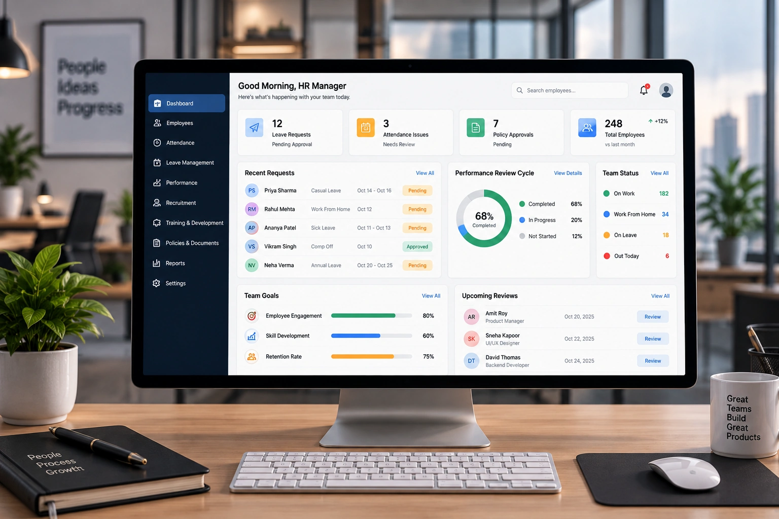 HR software and employee experience in a premium office setting